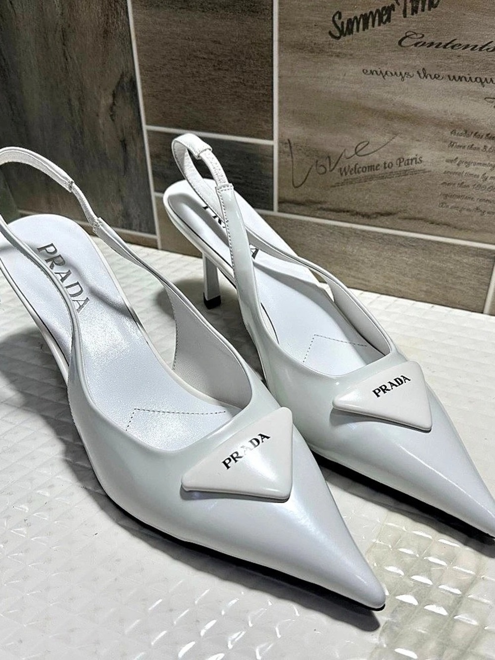 Prada Brushed Leather Slingback Pumps White